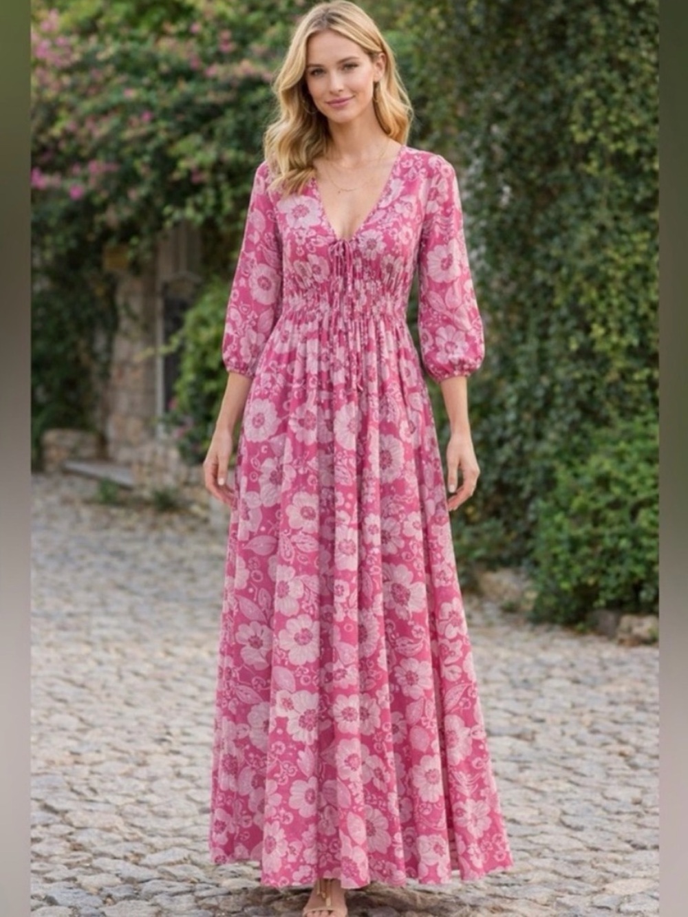 Juicy Couture Pink Floral Smocked Maxi Dress